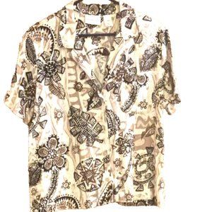 Alfred Dunner Womans Blouse size 16 geometric floral short sleeve button front